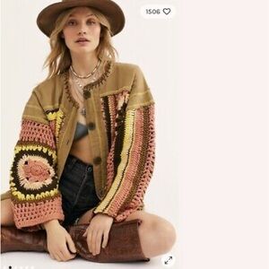 Free People No Rain sweater jacket crochet size Small